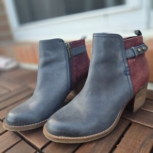 Womens SPERRY Ambrose Blue & Mauve Leather Ankle  Booties Boots Shoes Size 7.5